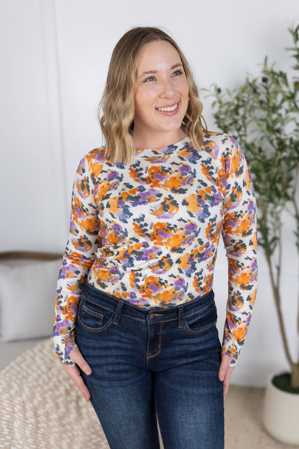 Blair Long Sleeve Top - Autumn Purple Abstract